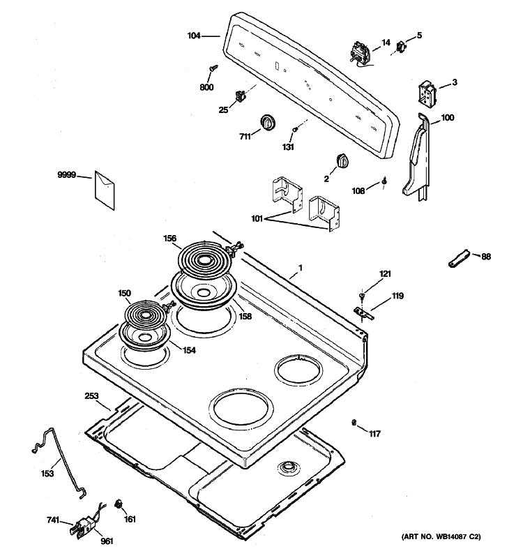 CONTROL PANEL & COOKTOP Diagram and Parts List for JBS03BM1WH  General Electric Range