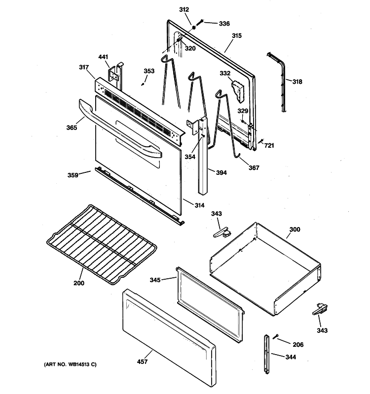 DOOR & DRAWER PARTS Diagram and Parts List for JBS03BM1WH  General Electric Range