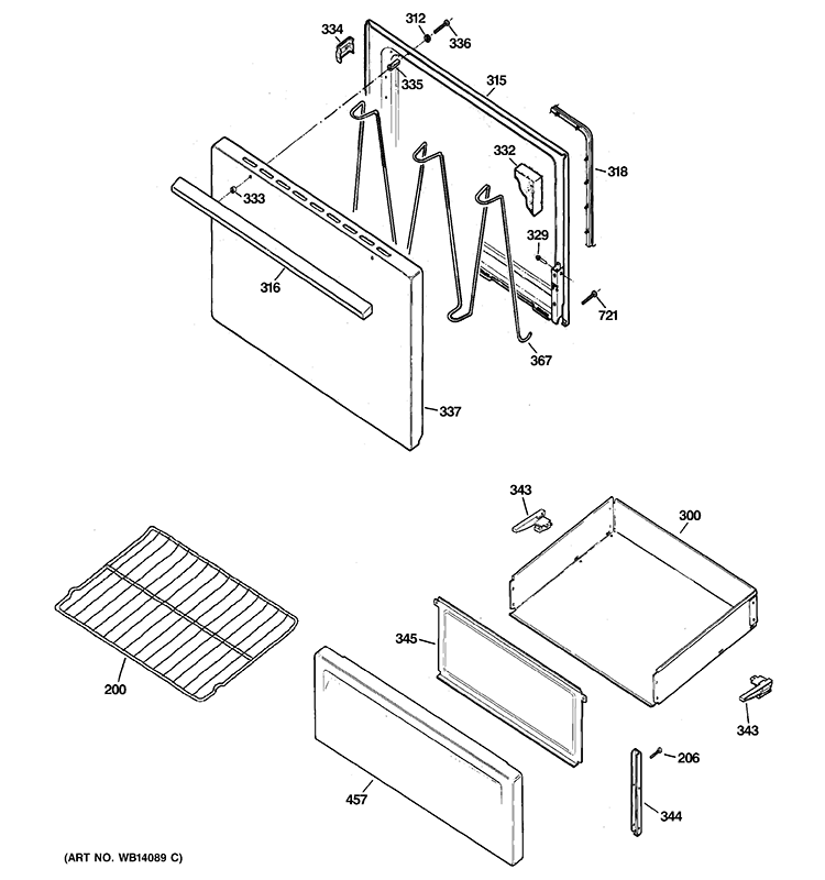 DOOR & DRAWER PARTS Diagram and Parts List for JBS03M1WH  General Electric Range