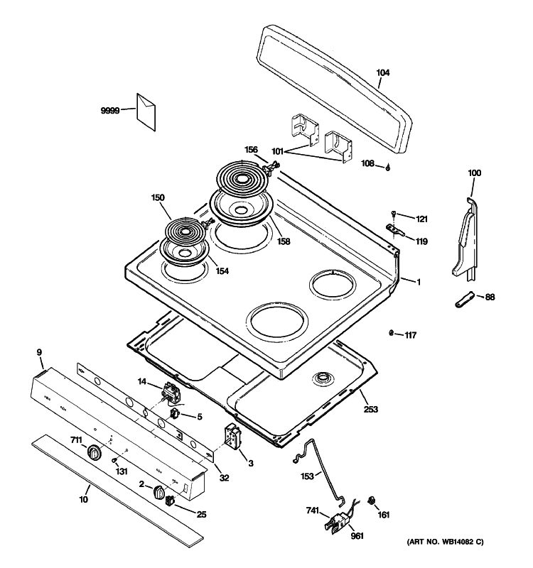 CONTROL PANEL & COOKTOP Diagram and Parts List for JBS15M1BB  General Electric Range