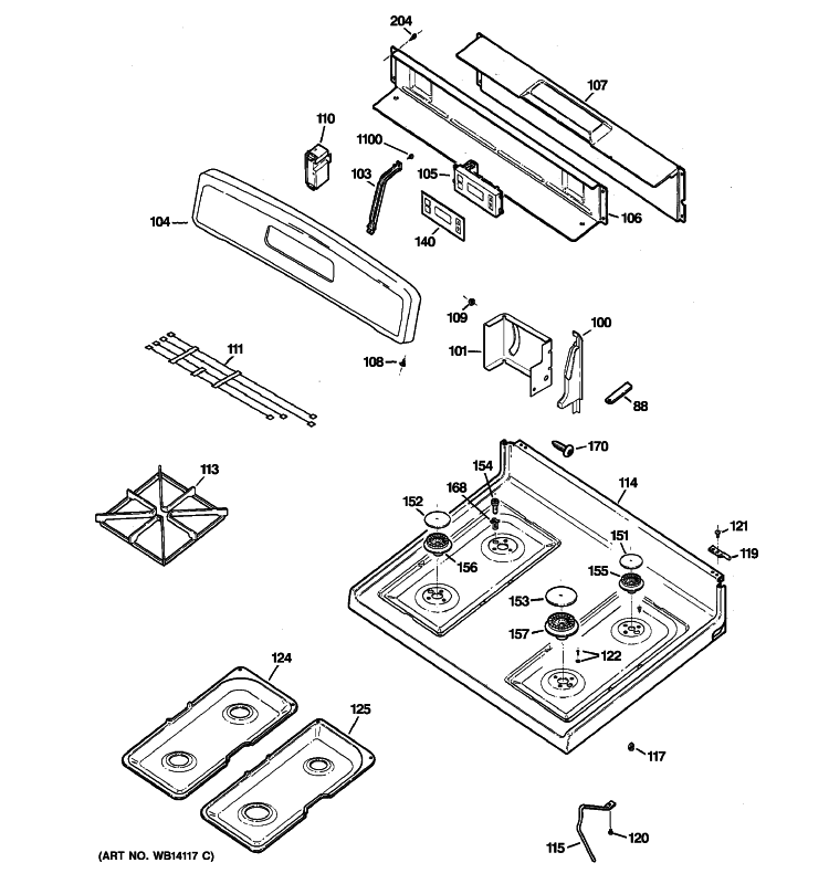 CONTROL PANEL & COOKTOP Diagram and Parts List for JGBS23SEM1SS  General Electric Range
