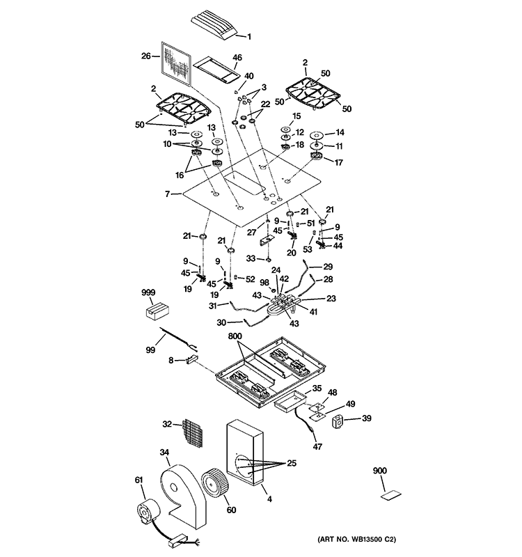 CONTROL PANEL & COOKTOP Diagram and Parts List for JGP989KK1CC  General Electric Cooktop