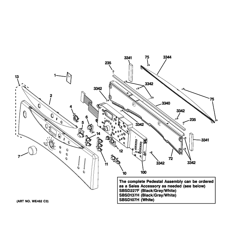 CONTROLS & BACKSPLASH Diagram and Parts List for DCVH660EH2BB  General Electric Dryer