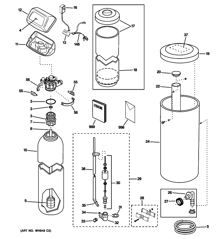 BODY PARTS Diagram and Parts List for GNSM48F00  General Electric Water Softener