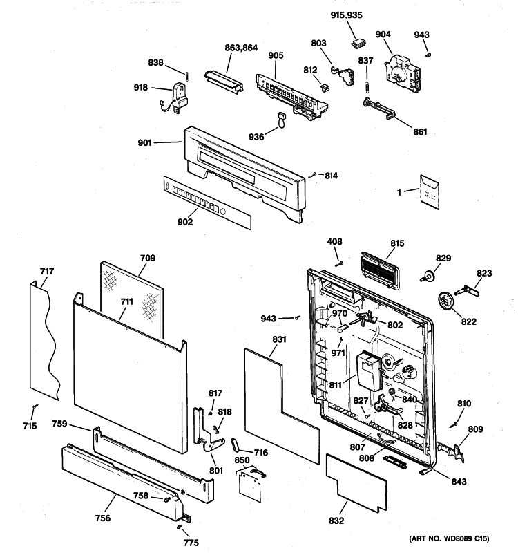 ESCUTCHEON & DOOR ASSEMBLY Diagram and Parts List for GSD5760G00SS  General Electric Dishwasher