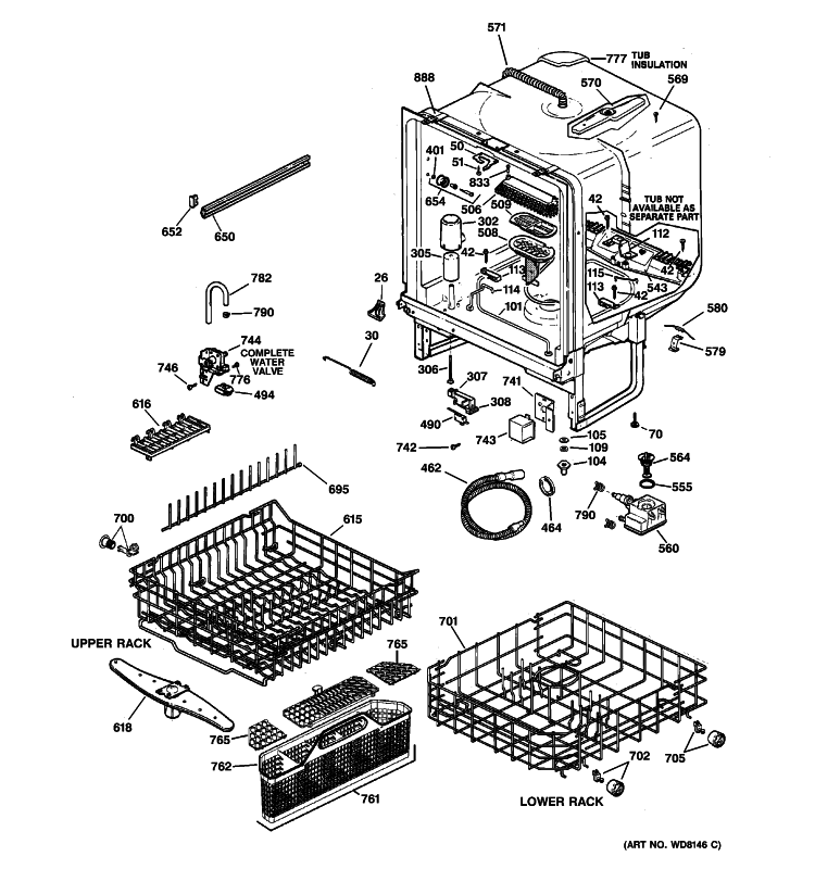 BODY PARTS Diagram and Parts List for GSD5760G00SS  General Electric Dishwasher