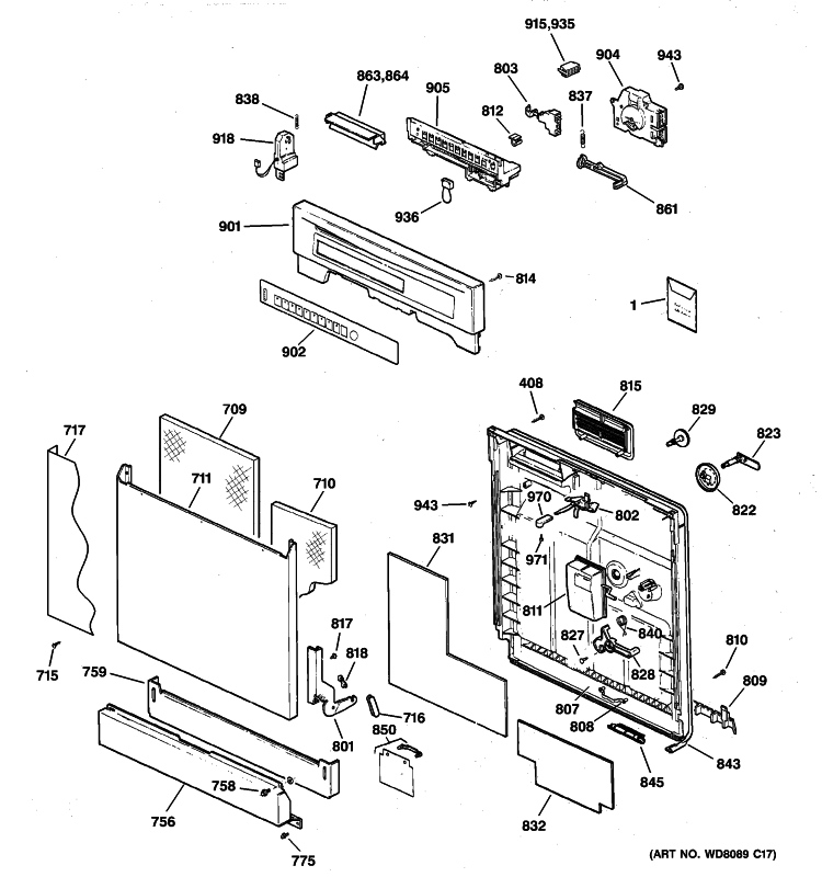 ESCUTCHEON & DOOR ASSEMBLY Diagram and Parts List for GSD5960G00SS  General Electric Dishwasher