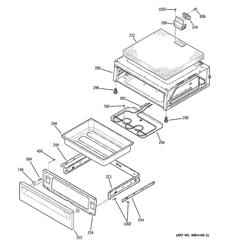 WARMING DRAWER Diagram and Parts List for JBP84TM1CC  General Electric Range