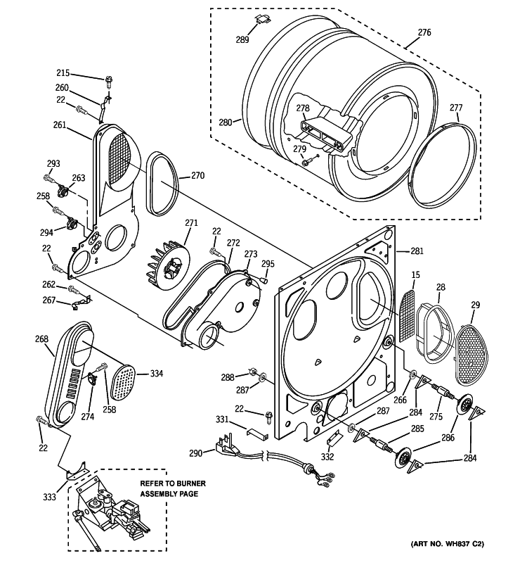 DRYER BULKHEAD PARTS Diagram and Parts List for WSM2480D3WW  General Electric Washer Dryer Combo