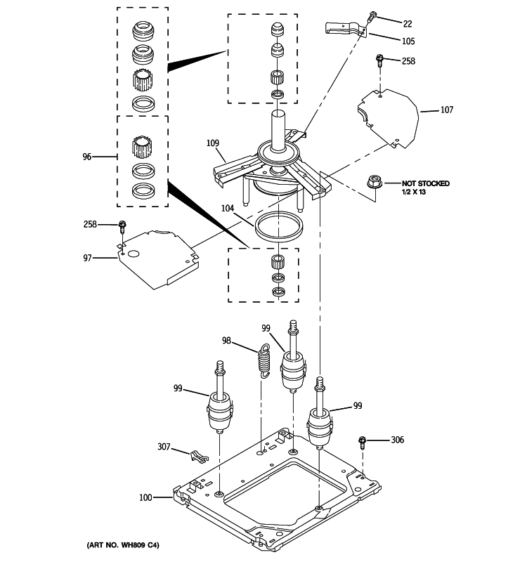 MACHINE BASE PARTS Diagram and Parts List for WSM2480D3WW  General Electric Washer Dryer Combo