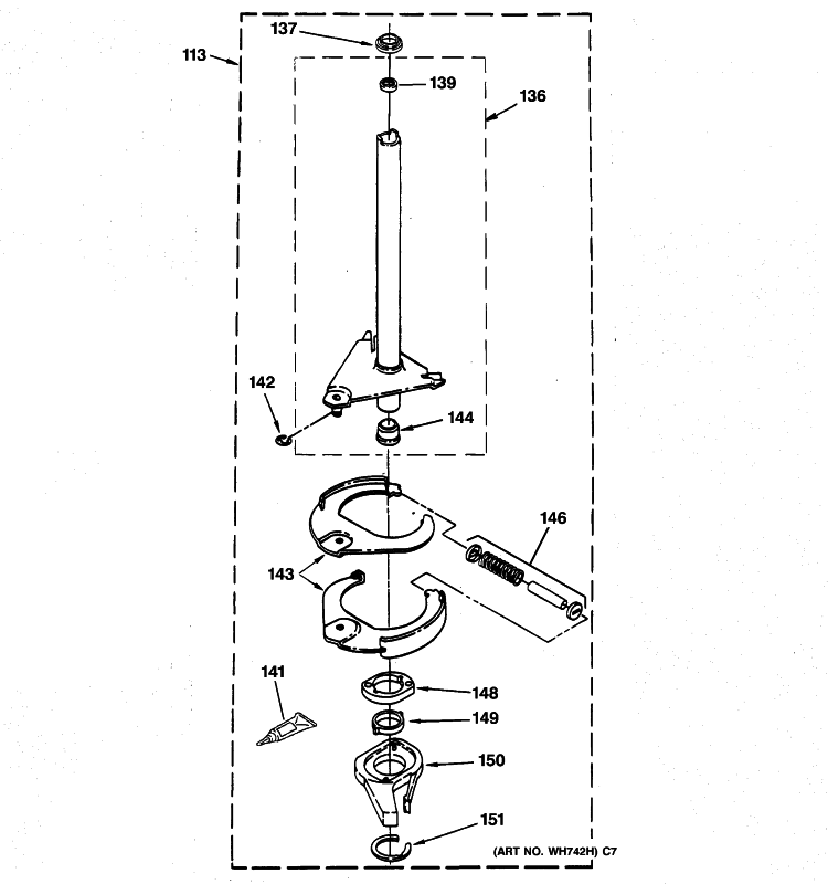 BRAKE & DRIVE TUBE PARTS Diagram and Parts List for WSM2480D3WW  General Electric Washer Dryer Combo