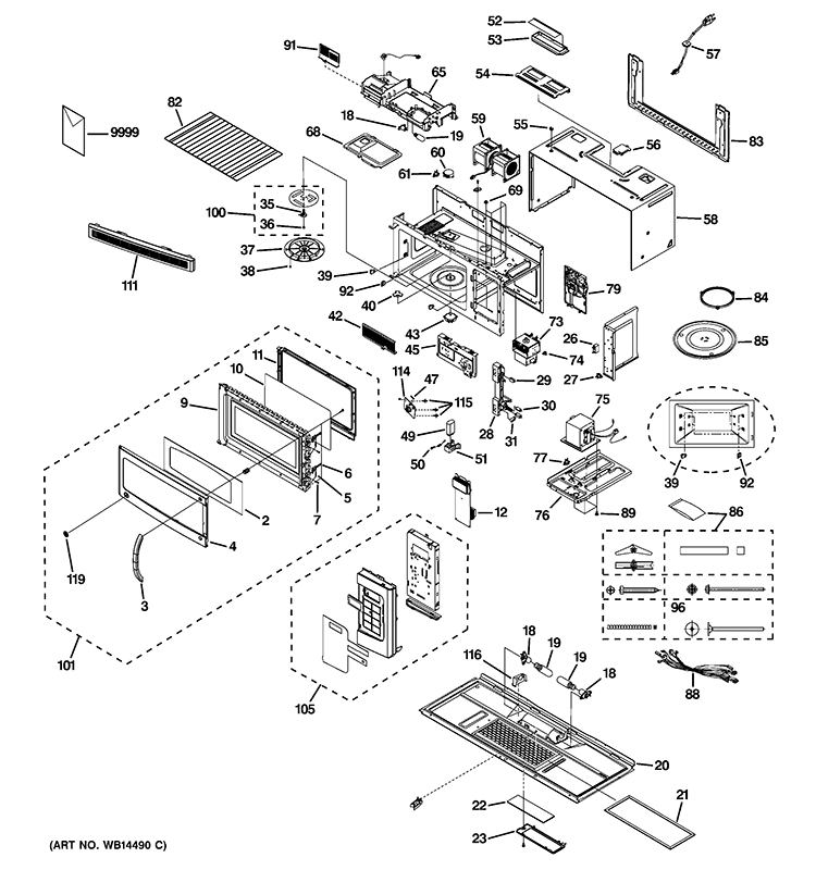 MICROWAVE Diagram and Parts List for HVM1540DN1WW  General Electric Microwave