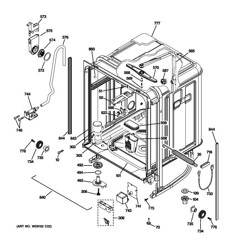 BODY PARTS Diagram and Parts List for ZBD6890K01II  General Electric Dishwasher