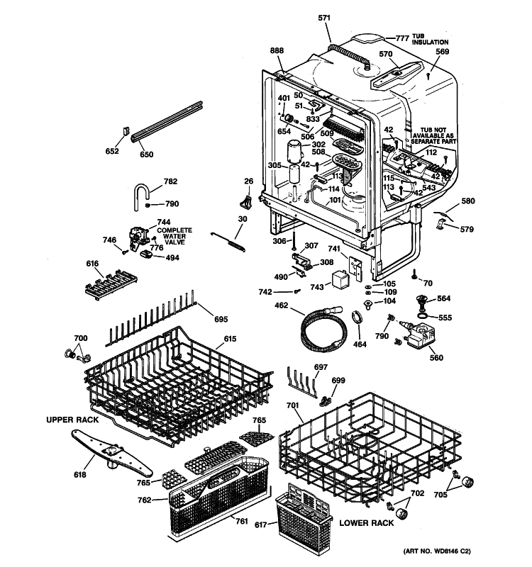 BODY PARTS Diagram and Parts List for GSD5860G00SS  General Electric Dishwasher