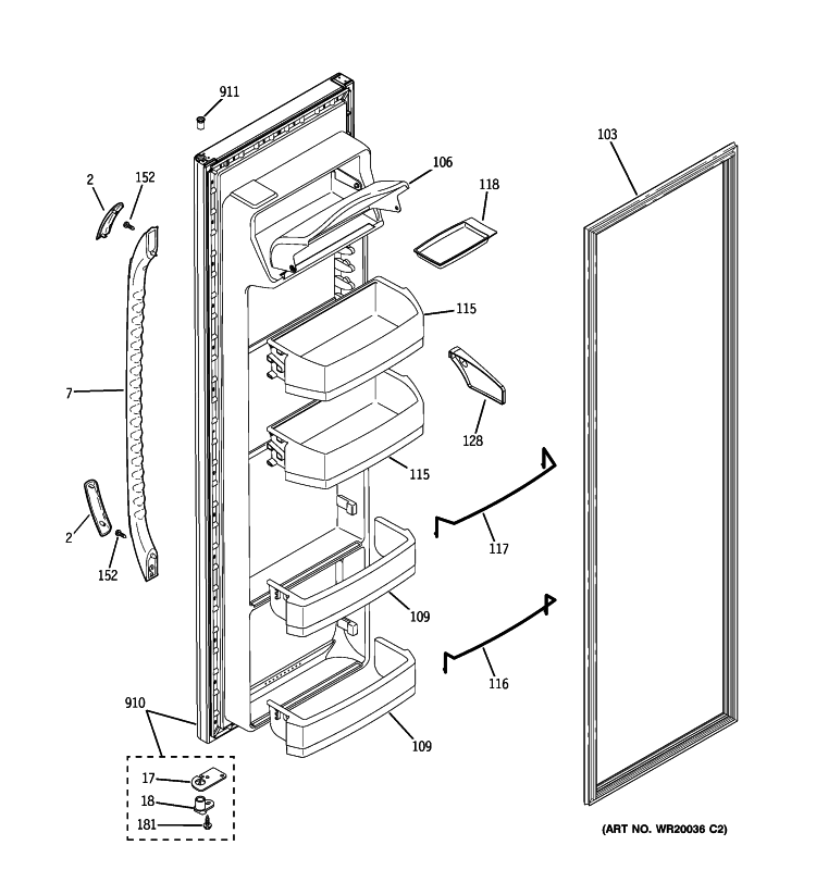 FRESH FOOD DOOR Diagram and Parts List for GSE20JEWAFWW  General Electric Refrigerator