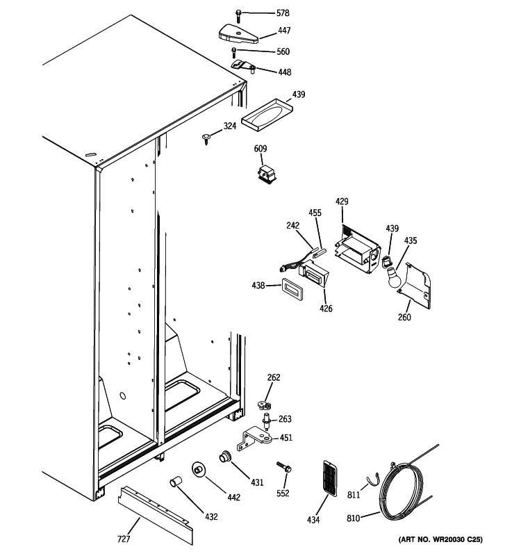 FRESH FOOD SECTION Diagram and Parts List for GSE20JEWAFWW  General Electric Refrigerator