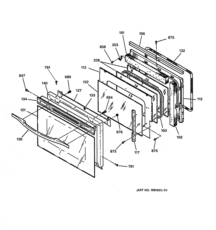 DOOR Diagram and Parts List for JT910CA2CC  General Electric Wall Oven