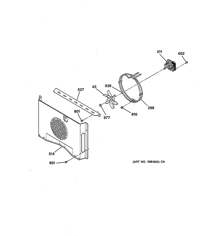 CONVECTION FAN Diagram and Parts List for JT910CA2CC  General Electric Wall Oven