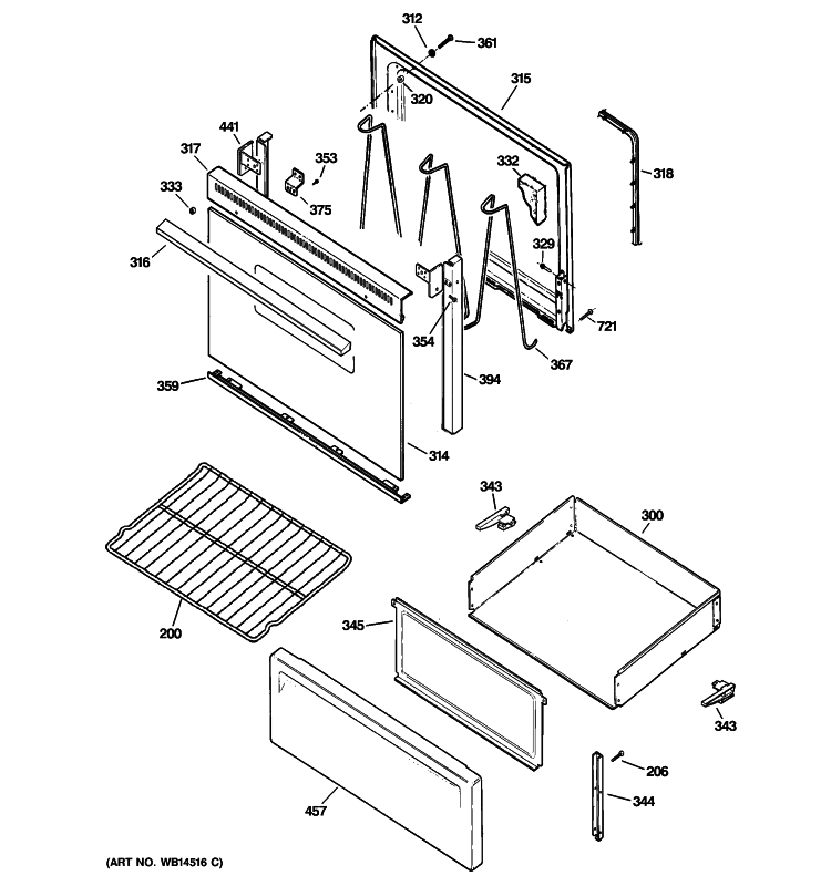 DOOR & DRAWER PARTS Diagram and Parts List for RB525BH4WH  Hotpoint Range