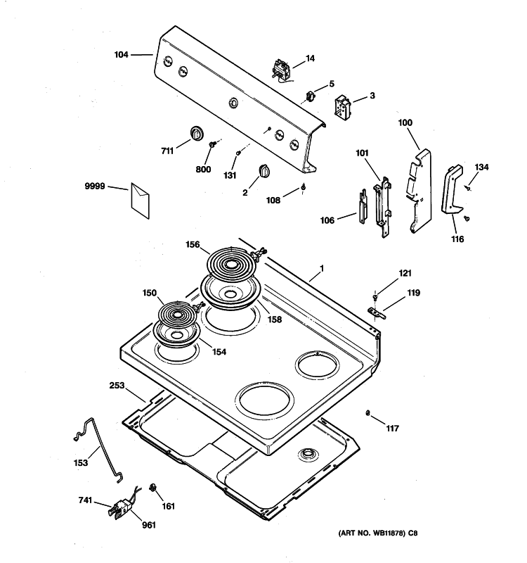CONTROL PANEL & COOKTOP Diagram and Parts List for RB525H3CT  Hotpoint Range