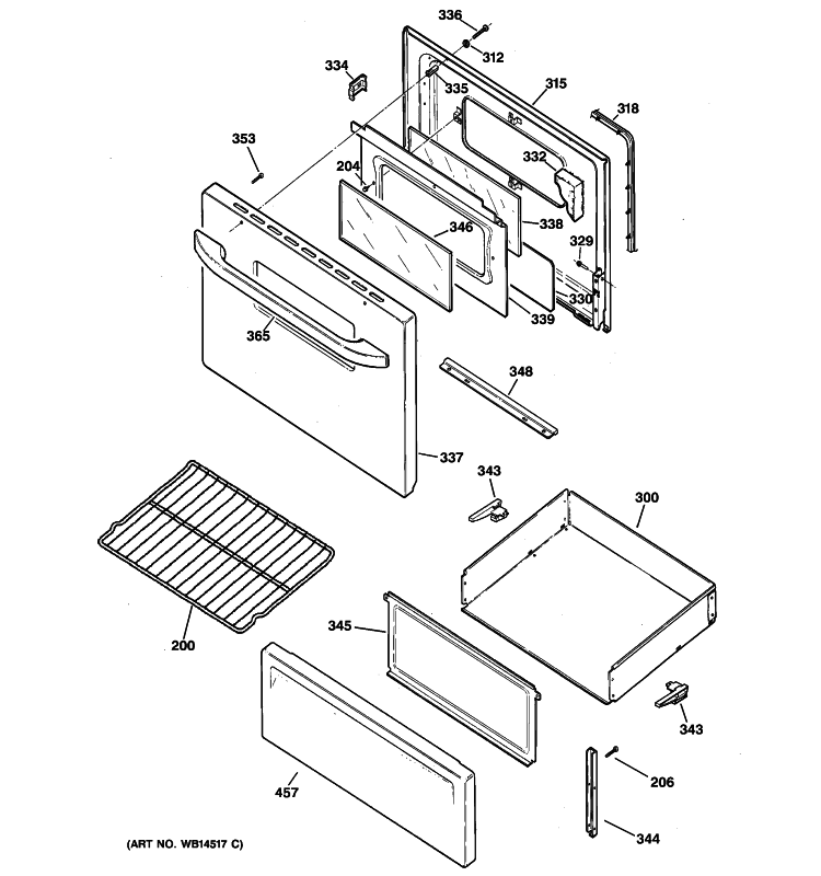 DOOR & DRAWER PARTS Diagram and Parts List for RB526H4CC  Hotpoint Range