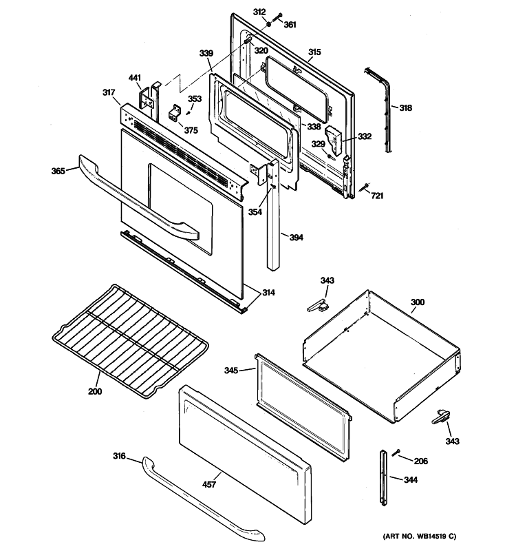 DOOR & DRAWER PARTS Diagram and Parts List for RB540SH3SA  Hotpoint Range