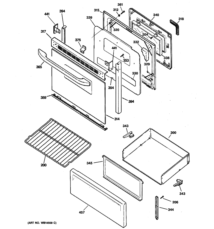 DOOR & DRAWER PARTS Diagram and Parts List for RB757EH5BB  Hotpoint Range