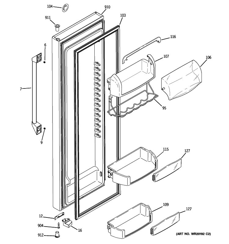 FRESH FOOD DOOR Diagram and Parts List for CSHS5UGXBSS  General Electric Refrigerator