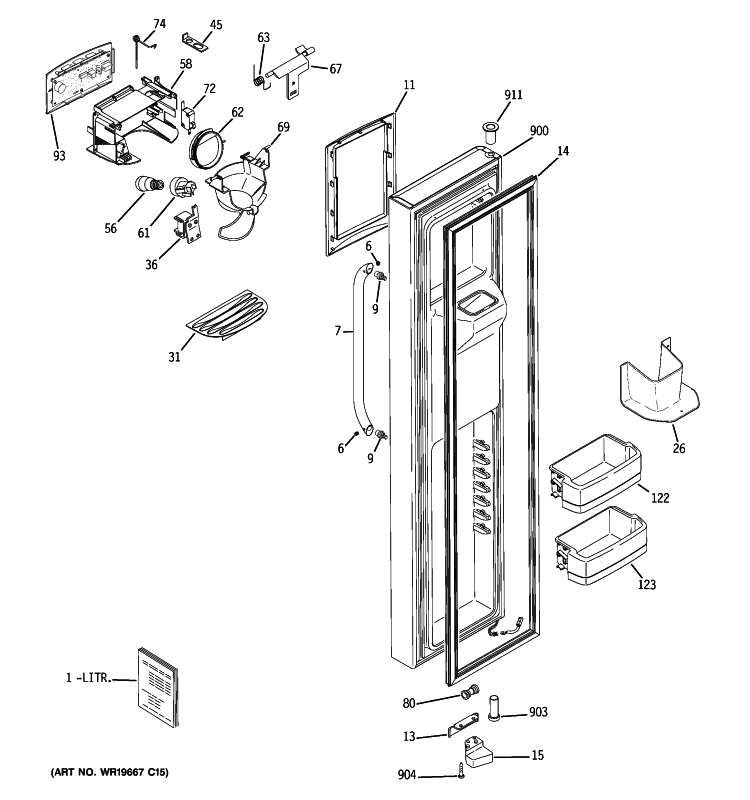 FREEZER DOOR Diagram and Parts List for GSHF5PGXAEWW  General Electric Refrigerator