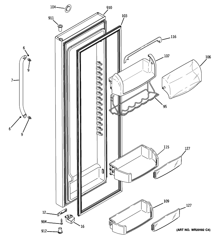 FRESH FOOD DOOR Diagram and Parts List for GSHF5PGXAEWW  General Electric Refrigerator