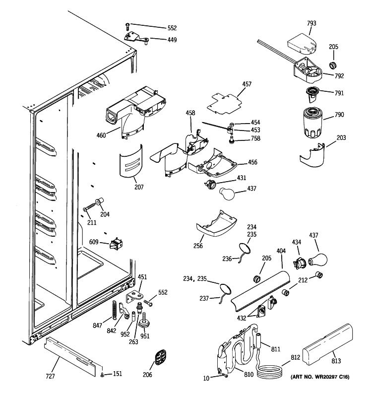 FRESH FOOD SECTION Diagram and Parts List for GSHF5PGXAEWW  General Electric Refrigerator