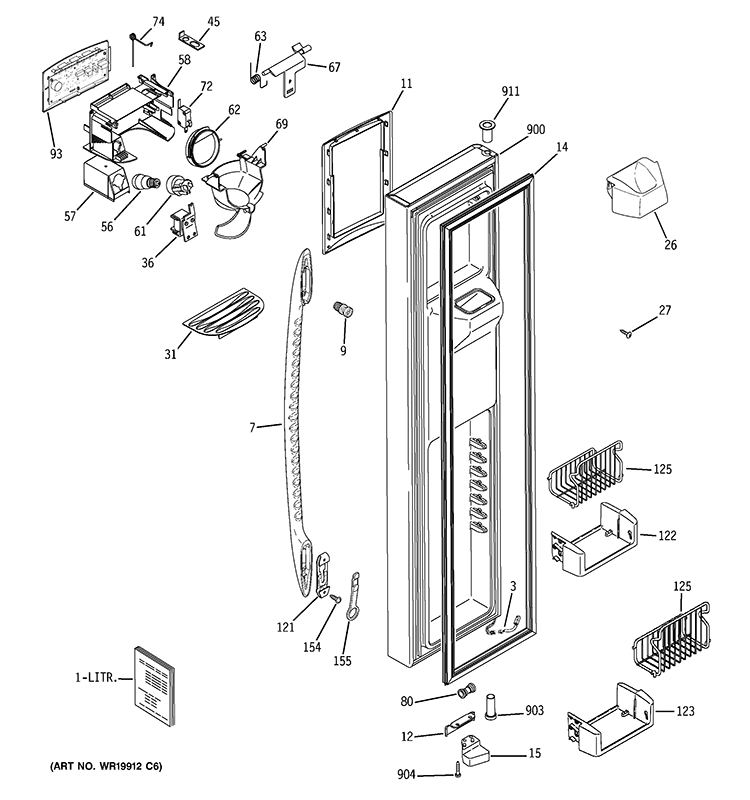 FREEZER DOOR Diagram and Parts List for PHG25MGTAFBB  General Electric Refrigerator