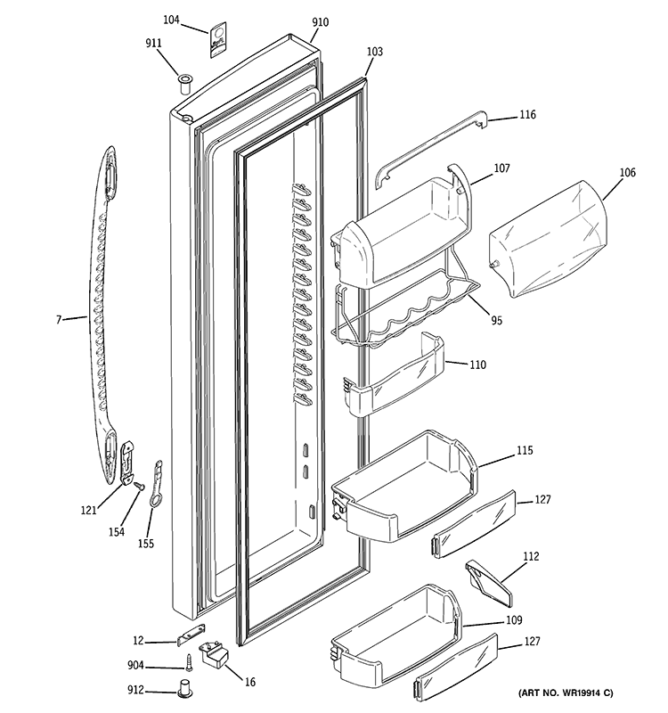 FRESH FOOD DOOR Diagram and Parts List for PHG25MGTAFBB  General Electric Refrigerator