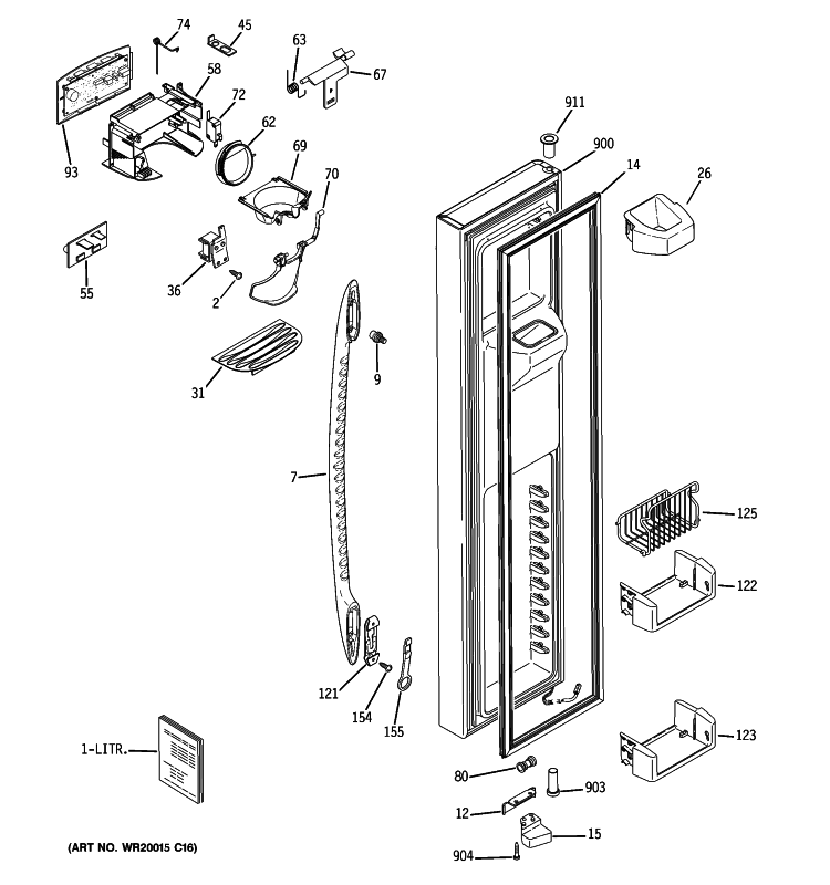 FREEZER DOOR Diagram and Parts List for PSCF5TGXAFWW  General Electric Refrigerator
