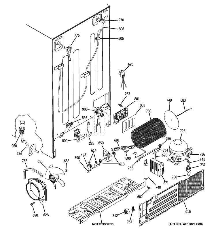 SEALED SYSTEM & MOTHER BOARD Diagram and Parts List for PSCF5TGXAFWW  General Electric Refrigerator