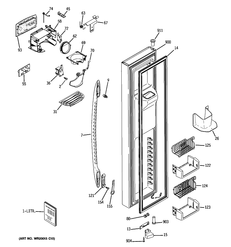 FREEZER DOOR Diagram and Parts List for PSHF6VGXBDWW  General Electric Refrigerator