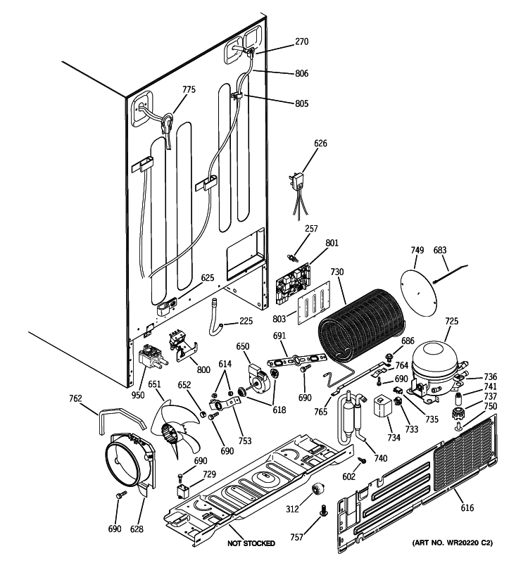 SEALED SYSTEM & MOTHER BOARD Diagram and Parts List for PSHF6VGXBDWW  General Electric Refrigerator