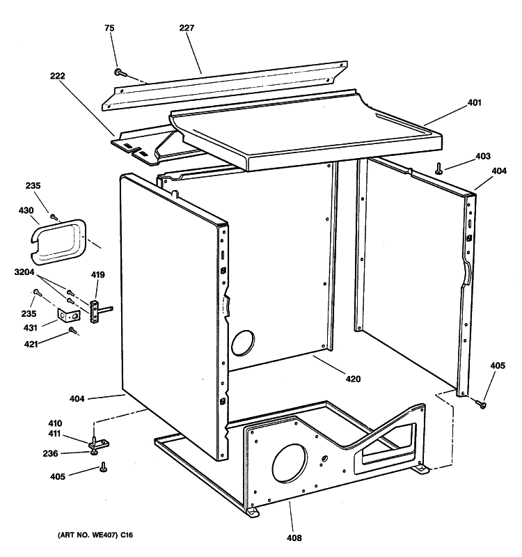 CABINET Diagram and Parts List for DLLSR40EG3WW  General Electric Dryer
