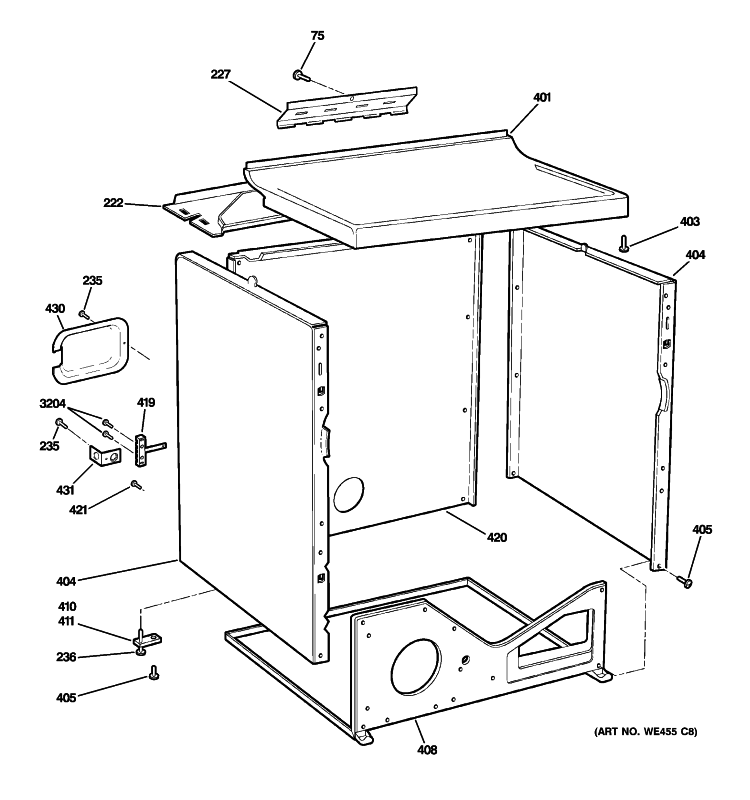 CABINET Diagram and Parts List for DRSR483EG3WW  General Electric Dryer