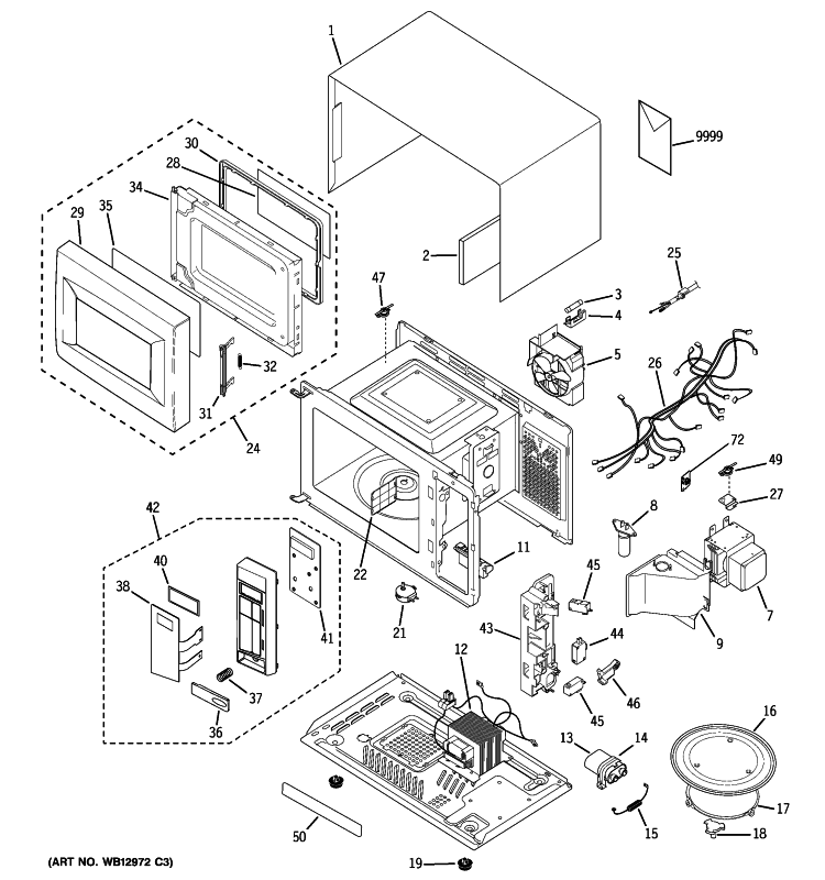 MICROWAVE Diagram and Parts List for JES1334BH04  General Electric Microwave