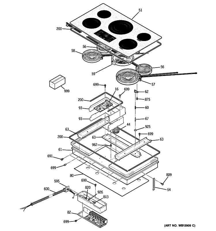 CONTROL PANEL & COOKTOP Diagram and Parts List for PP975SM2SS  General Electric Cooktop