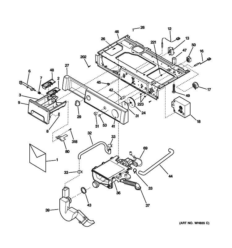 CONTROL PANEL Diagram and Parts List for WCCH404H2WW  General Electric Washer