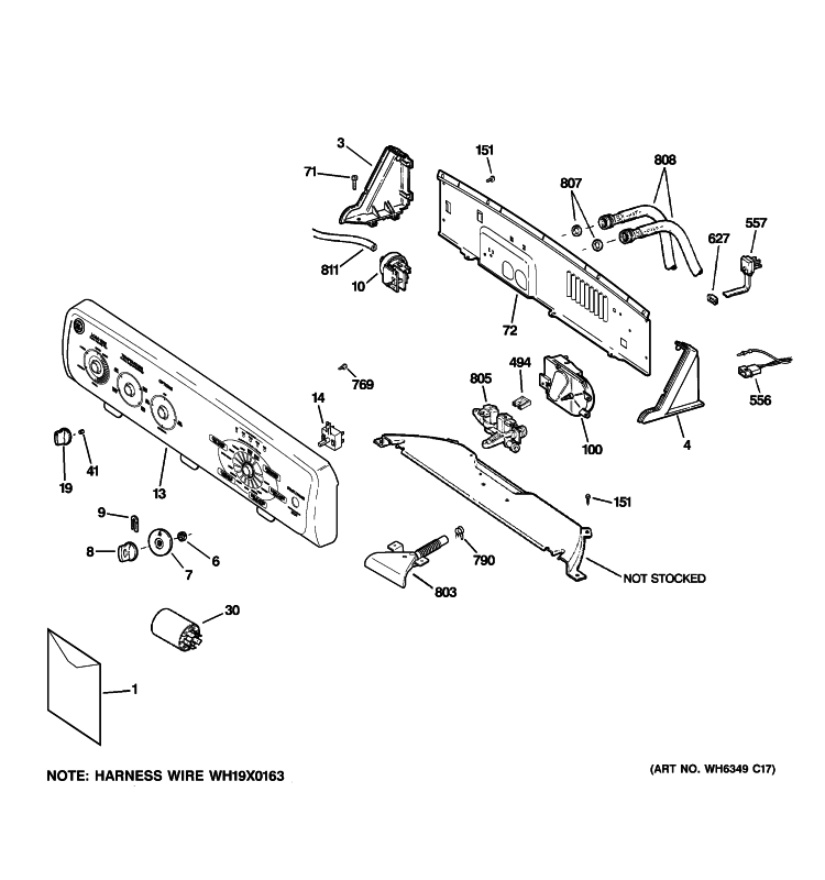 CONTROLS & BACKSPLASH Diagram and Parts List for GKSR3140H2WW  General Electric Washer