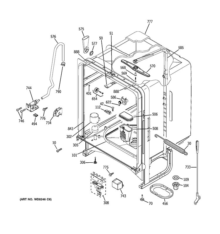 BODY PARTS Diagram and Parts List for GLD6710N10SS  General Electric Dishwasher