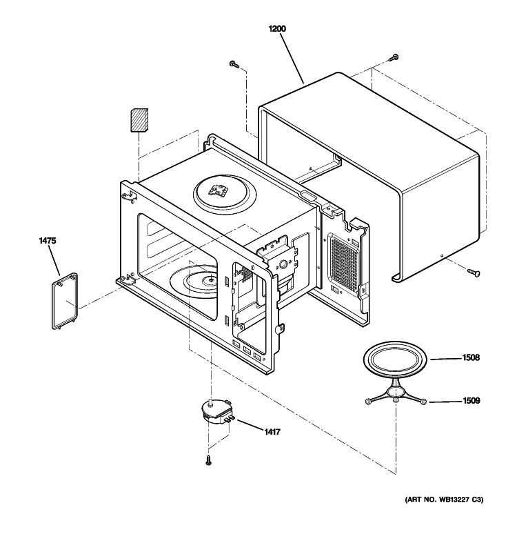 OVEN CAVITY PARTS Diagram and Parts List for PEB206CDN1BB  General Electric Microwave
