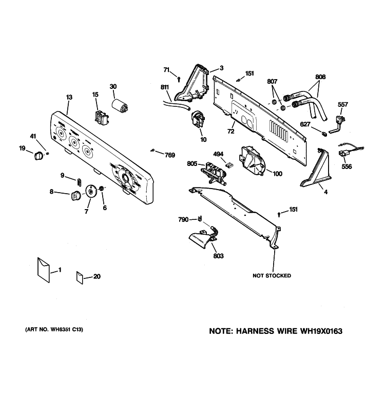 CONTROLS & BACKSPLASH Diagram and Parts List for WBSR3140G1CC  General Electric Washer