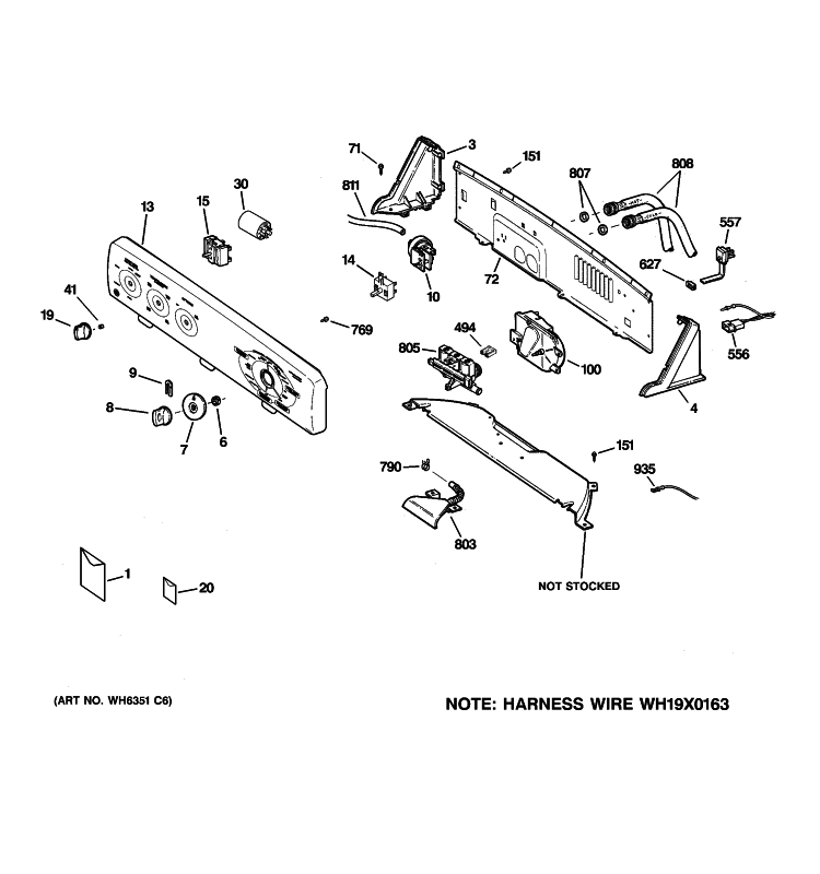 CONTROLS & BACKSPLASH Diagram and Parts List for WCSR4170G2CC  General Electric Washer
