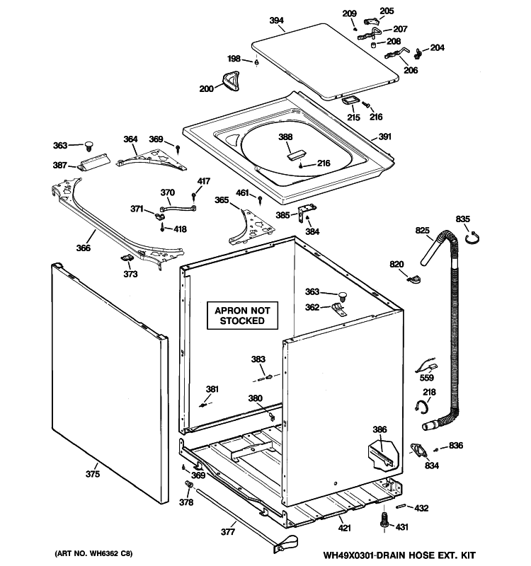 CABINET, COVER & FRONT PANEL Diagram and Parts List for WCSR4170G2CC  General Electric Washer