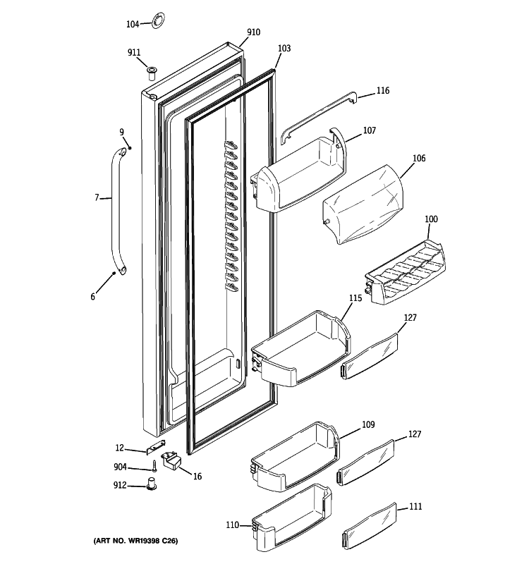 FRESH FOOD DOOR Diagram and Parts List for GSCF3PGXAFWW  General Electric Refrigerator