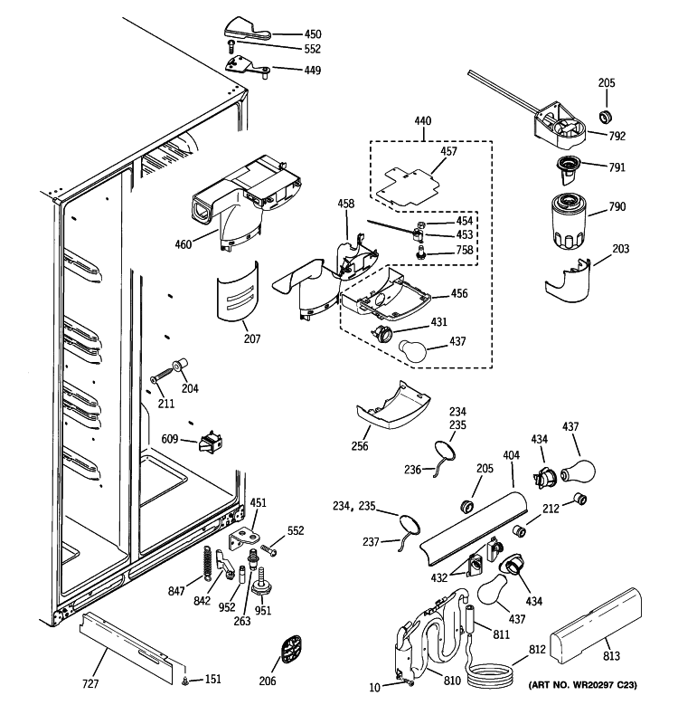 FRESH FOOD SECTION Diagram and Parts List for GSHF5KGXBCBB  General Electric Refrigerator